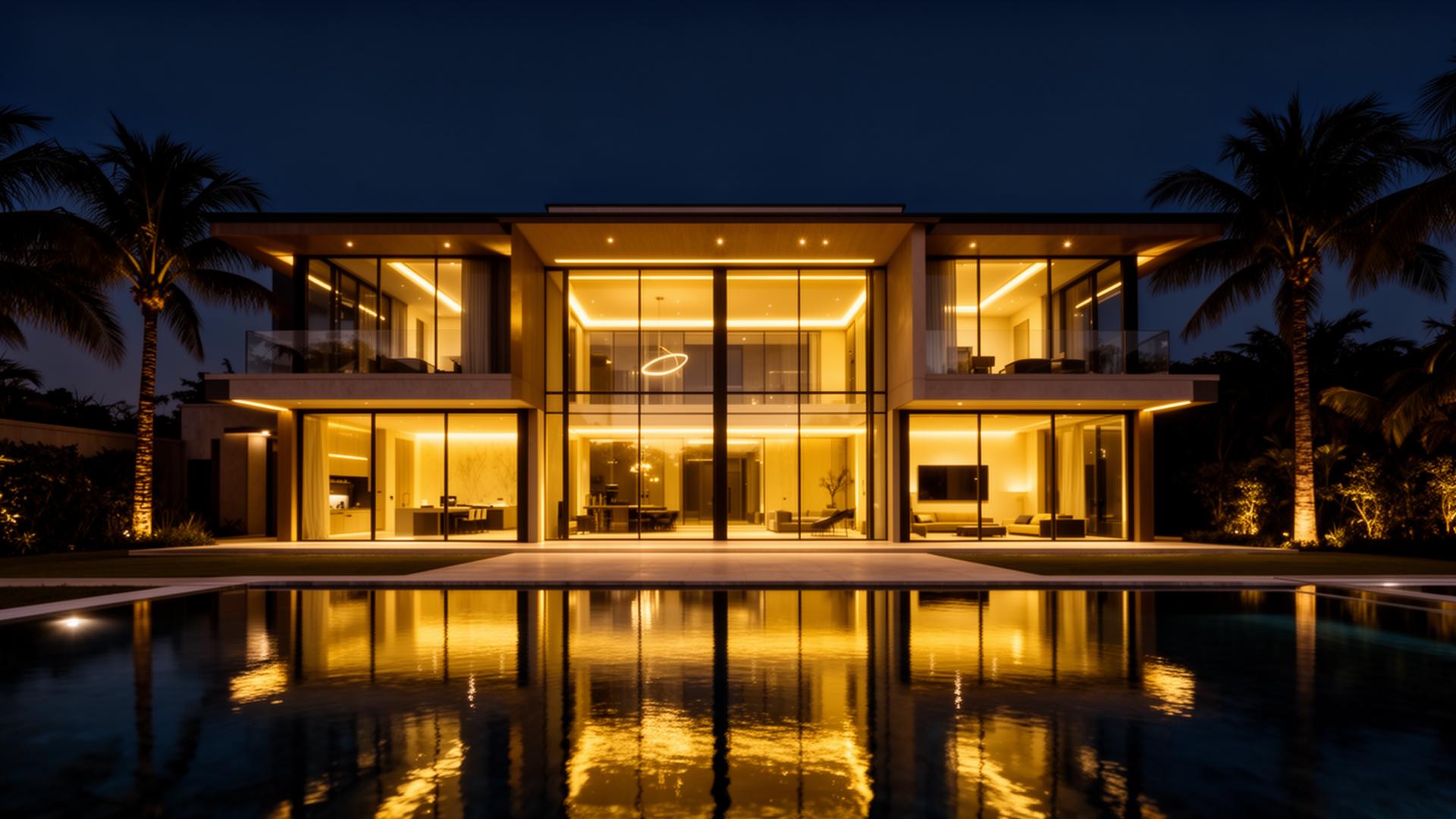 Luxury smart villa at twilight